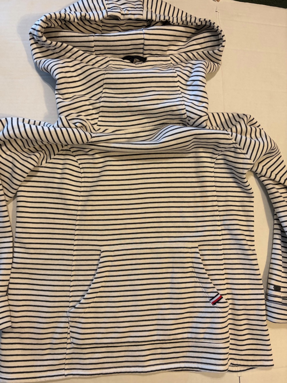 Tommy Hilfiger Cream and Black Striped Hoodie Top